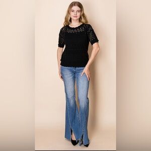 White Birch Black Boxy Ribbed Blouse